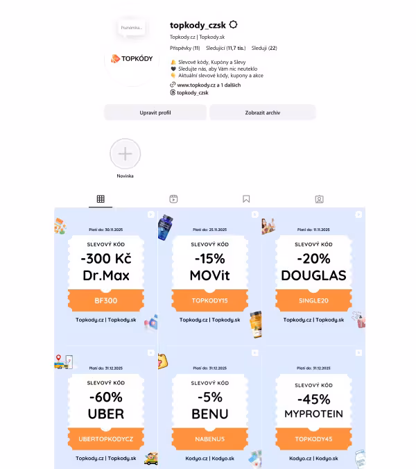 Topkódy CZ Topkódy SK, portfolio cestování influencer