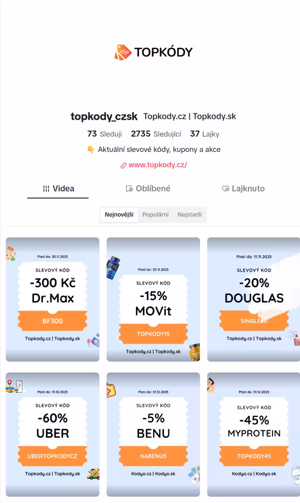 Topkódy CZ Topkódy SK, portfolio cestování influencer